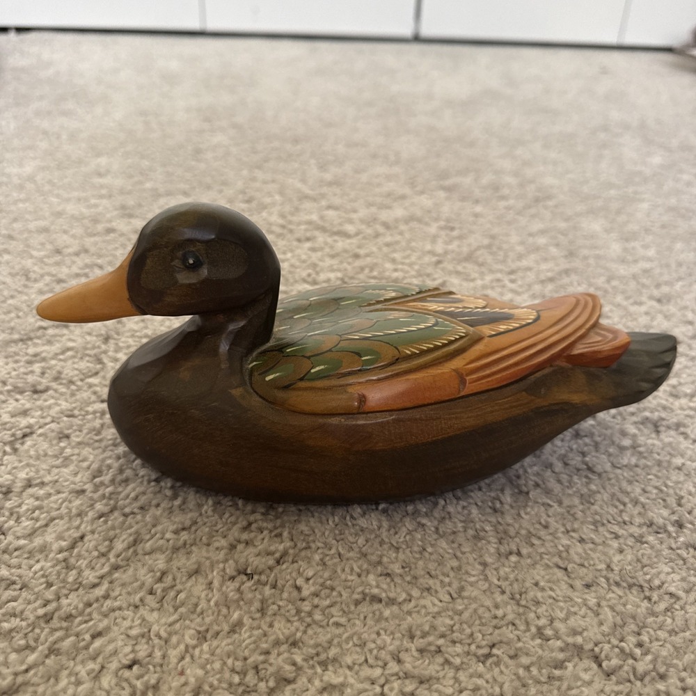 Vintage Chinese Handcarved Mallared Duck